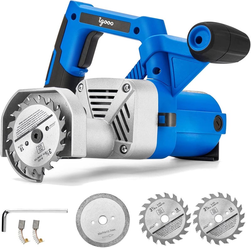 igooo Toe Kick Saw EKS85, 3-3/8 in. Blades, 2 Alloy Blade for Woods, 1 Diamond Blade for Tiles and Stones, Flush Cutting, Special Circular Saw for Removing Subfloor or Tiles - Image 1